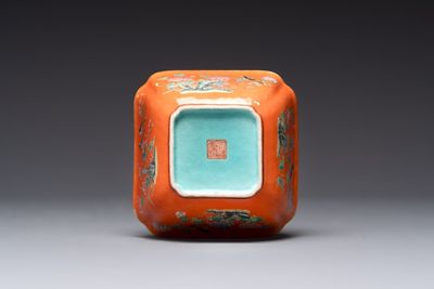 A Chinese coral-red-ground famille rose square bowl and a sgraffito-ruby-ground bowl, Qianlong and Tongzhi mark, 19/20th C. — photo 13