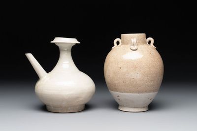A Chinese crackle-glazed vase and a cream-glazed kendi, Tang/Song