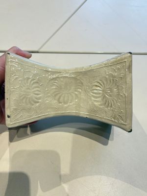 A Chinese cream-glazed pillow, a grey terracotta roof tile and a grey-glazed cover, Republic and earlier — photo 11