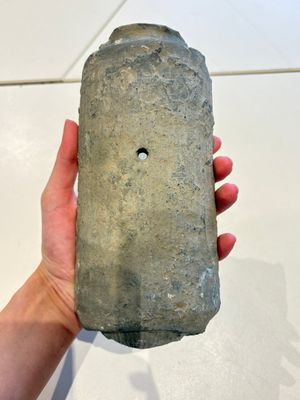 A Chinese cream-glazed pillow, a grey terracotta roof tile and a grey-glazed cover, Republic and earlier — photo 5