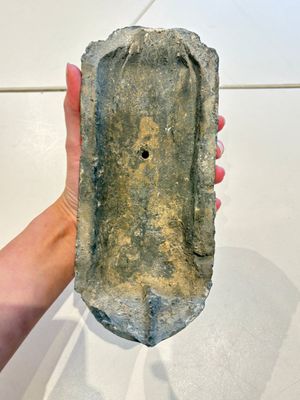 A Chinese cream-glazed pillow, a grey terracotta roof tile and a grey-glazed cover, Republic and earlier — photo 7