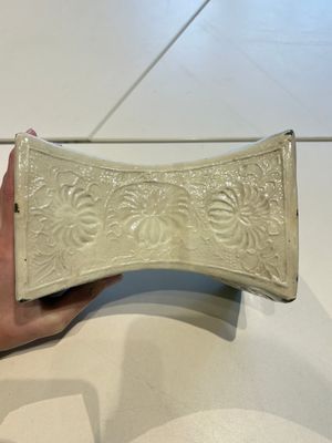A Chinese cream-glazed pillow, a grey terracotta roof tile and a grey-glazed cover, Republic and earlier — photo 9