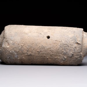 A Chinese cream-glazed pillow, a grey terracotta roof tile and a grey-glazed cover, Republic and earlier — photo 12