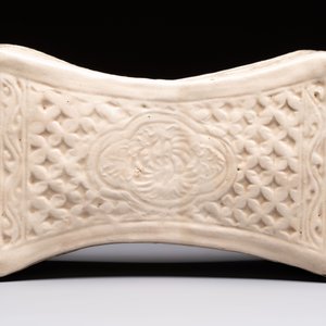 A Chinese cream-glazed pillow, a grey terracotta roof tile and a grey-glazed cover, Republic and earlier — photo 2