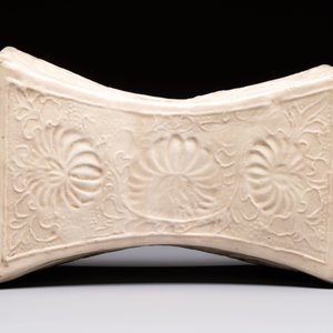 A Chinese cream-glazed pillow, a grey terracotta roof tile and a grey-glazed cover, Republic and earlier — photo 4