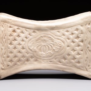 A Chinese cream-glazed pillow, a grey terracotta roof tile and a grey-glazed cover, Republic and earlier — photo 6