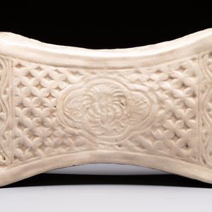 A Chinese cream-glazed pillow, a grey terracotta roof tile and a grey-glazed cover, Republic and earlier — photo 7
