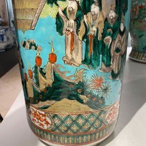 A Chinese cylindrical famille verte turquoise-ground vase, 19th C. — 照片 29