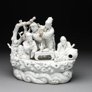 A Chinese Dehua blanc de Chine group of four deities on a boat, Republic — 照片 1
