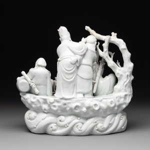 A Chinese Dehua blanc de Chine group of four deities on a boat, Republic — 照片 4