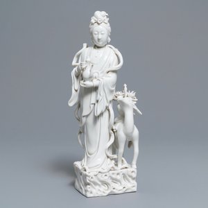 A Chinese Dehua blanc de Chine group of Magu with a deer, seal mark on the back, 18/19th C. — 照片 7