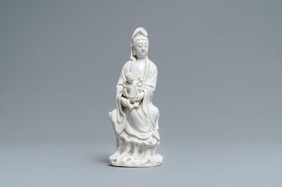 A Chinese Dehua blanc de Chine model of a Guanyin with child, Kangxi
