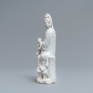 A Chinese Dehua blanc de Chine model of a Guanyin with child, Kangxi — 照片 5