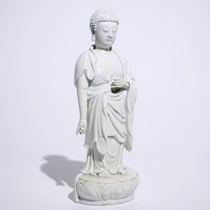 A Chinese Dehua blanc de Chine model of a standing Buddha, impressed mark on the back, Kangxi — photo 1