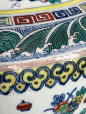 A Chinese doucai 'antiquities' 'hu' vase, Qianlong mark, 19th C. — photo 14
