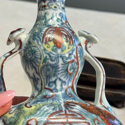 A Chinese doucai double-gourd vase with dragons and ruyi handles — photo 12