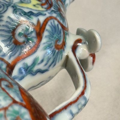 A Chinese doucai double-gourd vase with dragons and ruyi handles — photo 13