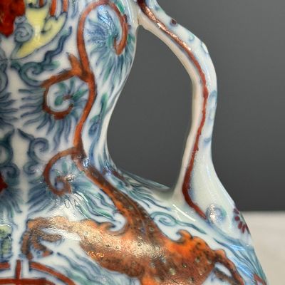 A Chinese doucai double-gourd vase with dragons and ruyi handles — photo 8