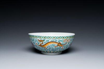 A Chinese doucai 'dragons' bowl, Jiaqing mark, 19th C.