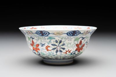 A Chinese doucai 'flower scroll' bowl, Yongzheng mark, 19/20th C.