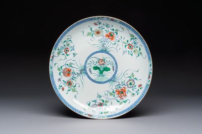A Chinese doucai 'peony and chrysanthemum' dish, Yongzheng