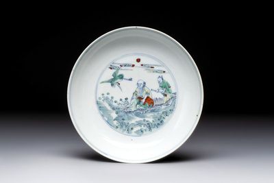 A Chinese doucai 'shoulao' plate, Chenghua mark, Yongzheng