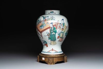 A Chinese doucai vase with gilt bronze mount, Chenghua mark, 19th C.