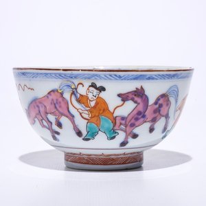 A Chinese Dutch decorated Amsterdams bont bowl with horses, Kangxi — 照片 1