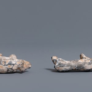 A Chinese earthenware model of a stable and five animals, Han — photo 12