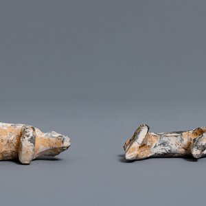 A Chinese earthenware model of a stable and five animals, Han — photo 13