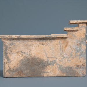 A Chinese earthenware model of a stable and five animals, Han — photo 16