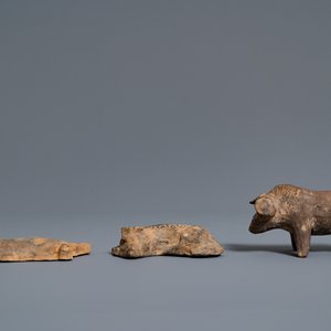 A Chinese earthenware model of a stable and five animals, Han — photo 5