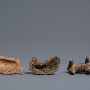A Chinese earthenware model of a stable and five animals, Han — photo 7