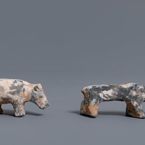 A Chinese earthenware model of a stable and five animals, Han — photo 8