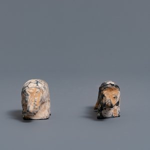 A Chinese earthenware model of a stable and five animals, Han — photo 9