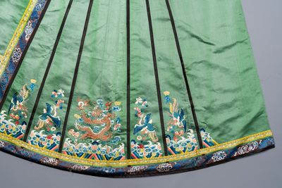 A Chinese embroidered silk 'dragon and phoenix' skirt and a wallet pouch, 18/19th C. — photo 7