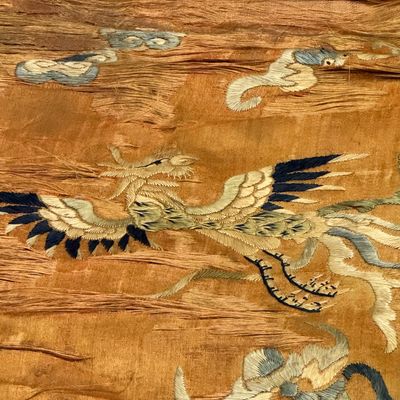 A Chinese embroidered silk 'Dragon and Phoenixes' panel — photo 12