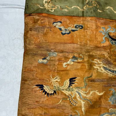 A Chinese embroidered silk 'Dragon and Phoenixes' panel — photo 5