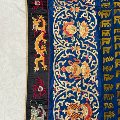 A Chinese embroidered silk panel with 'Eight Buddhist Emblems' and 'sutra' — photo 4