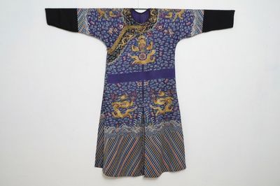 A Chinese embroidered silk purple-ground five-clawed dragon robe, 'jifu', 19th C.