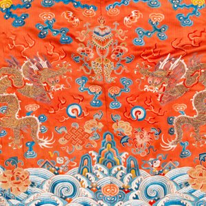 A Chinese embroidered silk red-ground 'dragon' robe, 19th C. — photo 6