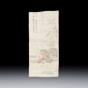 A Chinese embroidered silk 'Roosters' panel — photo 2