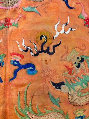 A Chinese embroidered silk salmon-ground 'dragon' robe, 19th C. — 照片 30