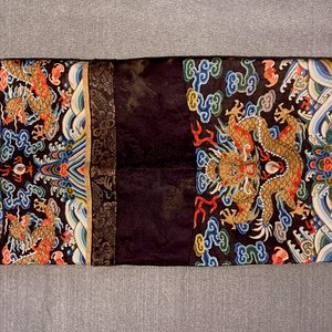 A Chinese embroidered turquoise-ground five-clawed dragon robe, 'jifu', 19th C. — photo 11