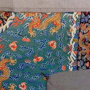 A Chinese embroidered turquoise-ground five-clawed dragon robe, 'jifu', 19th C. — photo 34