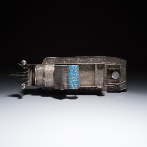 A Chinese enamelled silver model of a boat on a wooden stand — 照片 16