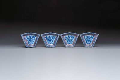 A Chinese enamelled Yixing stoneware nine-piece 'peonies' sweetmeat set on a Southeast Asian lacquer tray, 19th C. — foto 4