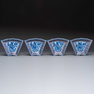 A Chinese enamelled Yixing stoneware nine-piece 'peonies' sweetmeat set on a Southeast Asian lacquer tray, 19th C. — foto 4