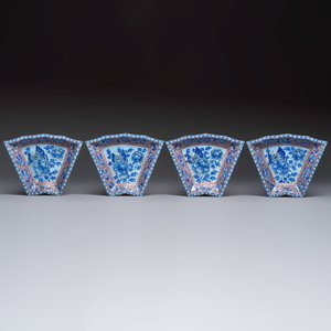 A Chinese enamelled Yixing stoneware nine-piece 'peonies' sweetmeat set on a Southeast Asian lacquer tray, 19th C. — foto 6