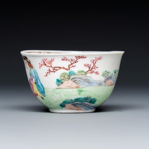A Chinese export famille rose 'European Subject' tea bowl and saucer — photo 5